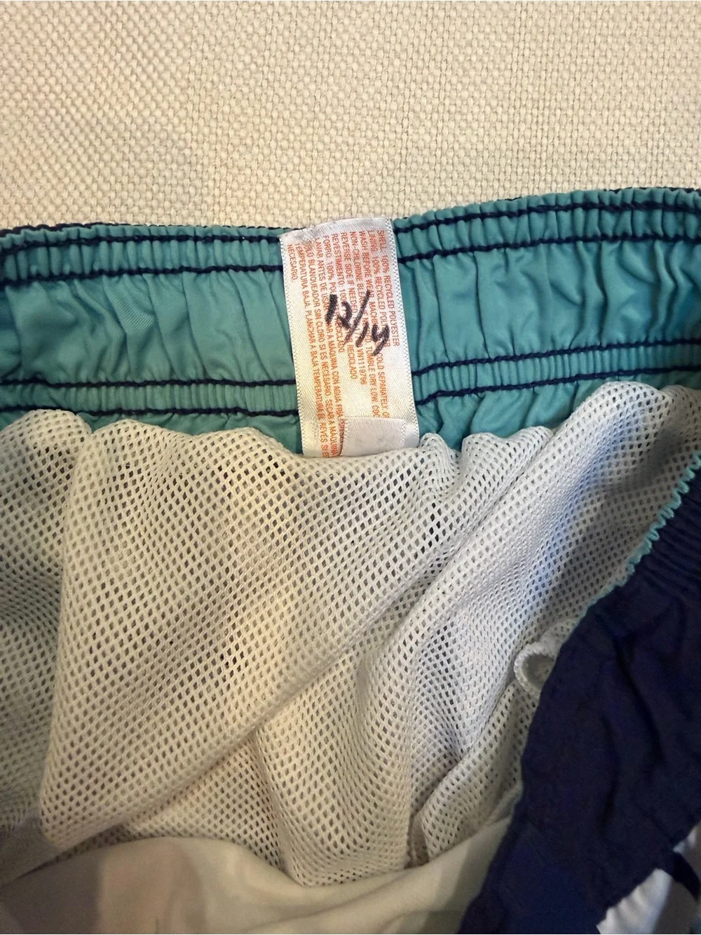 Cat & Jack White Swim Trunks with Teal and Navy Palm Print